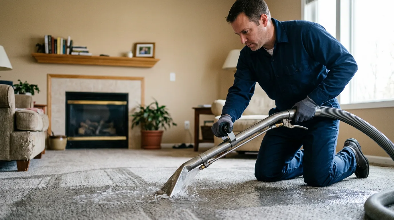 Water damage restoration technician working near La Grange, TX